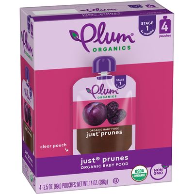 Plum Organics Stage 1 Organic Baby Food - Just Prunes - 3.5 oz Pouch (Pack of 4) - Organic Baby Food Pouch
