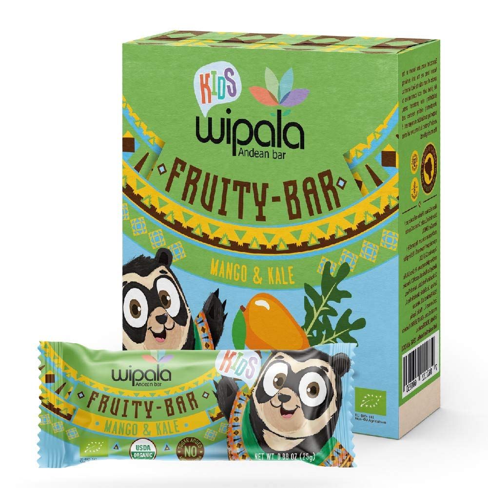 Wipala KIDS Organic Fruit Bars, Mango &amp; Kale, Vegan, Non-GMO, Healthy Snack (12 Pack)