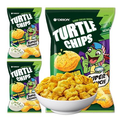 Cros Orion Turtle Chips-Sour Cream and Onion Flavor-Crispy Korean Party Corn Snacks-3 Packs x 160G