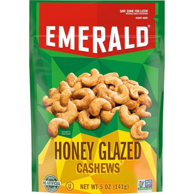 Emerald Nuts, Honey Glazed Cashews, 5 Oz, Resealable Bag (Pack of 3)