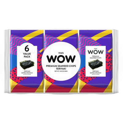 1945 WOW Premium Seaweed Chips, Teriyaki - 6 Count - Roasted Seaweed Snacks - Vegan, Non GMO, Keto - Healthy Snack for Kids &amp; Adults