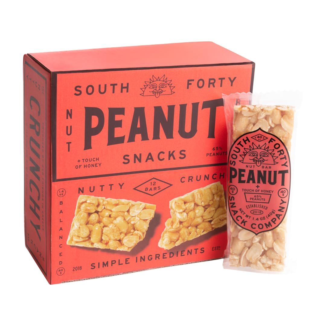South 40 Snacks Peanut Bar, Extra Crunchy Nut Snack Bar, Simple Ingredients, Honey and Sugar, Delicious Healthy Protein Nut Clusters, Individually Wrapped, 7 Grams of Protein (40g Bar, Pack of 12)