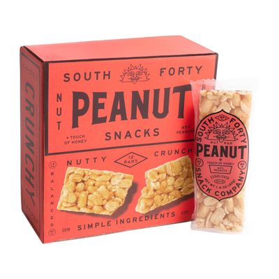 South 40 Snacks Peanut Bar, Extra Crunchy Nut Snack Bar, Simple Ingredients, Honey and Sugar, Delicious Healthy Protein Nut Clusters, Individually Wrapped, 7 Grams of Protein (40g Bar, Pack of 12)