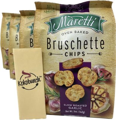 KOKOBUNCH Bundle Of All Natural Maretti Bruschette Bruschetta Vegan Cracker Bruschettini Chips 4 Pack (5oz, Roasted Garlic)