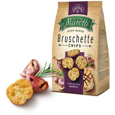 KOKOBUNCH Bundle Of All Natural Maretti Bruschette Bruschetta Vegan Cracker Bruschettini Chips 4 Pack (5oz, Roasted Garlic)