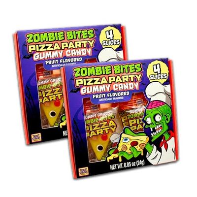 Zombie Bites Pizza Party Gummy Candies, Fruit Flavored Gummies, Halloween Treats, Trick or Treater, Candy Bowl, 8 Gummy Slices Total