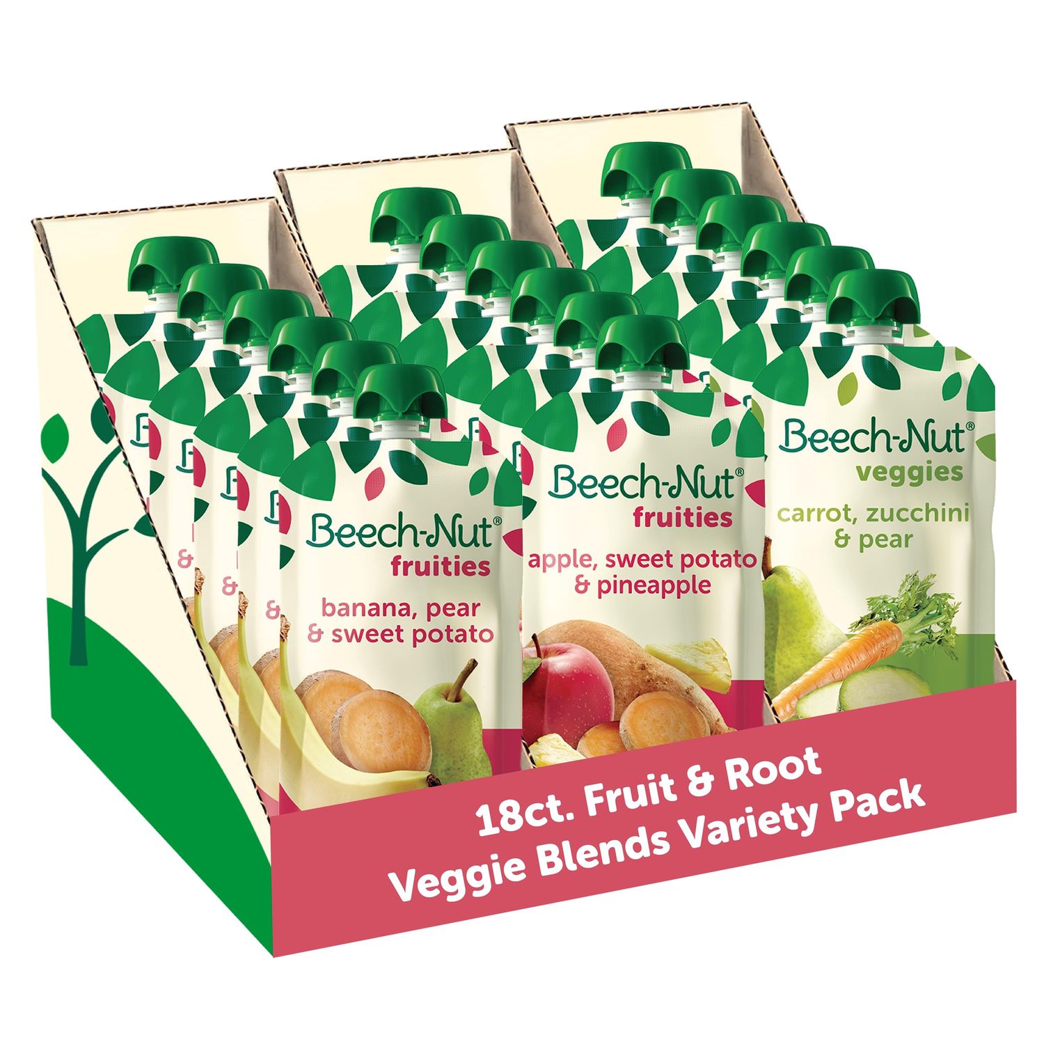 Beech-Nut Baby Food Variety Pack, Fruit &amp; Root Veggie Blends Baby Food Pouches, Fruit &amp; Veggie Purees, 3.5oz (18 Pack)