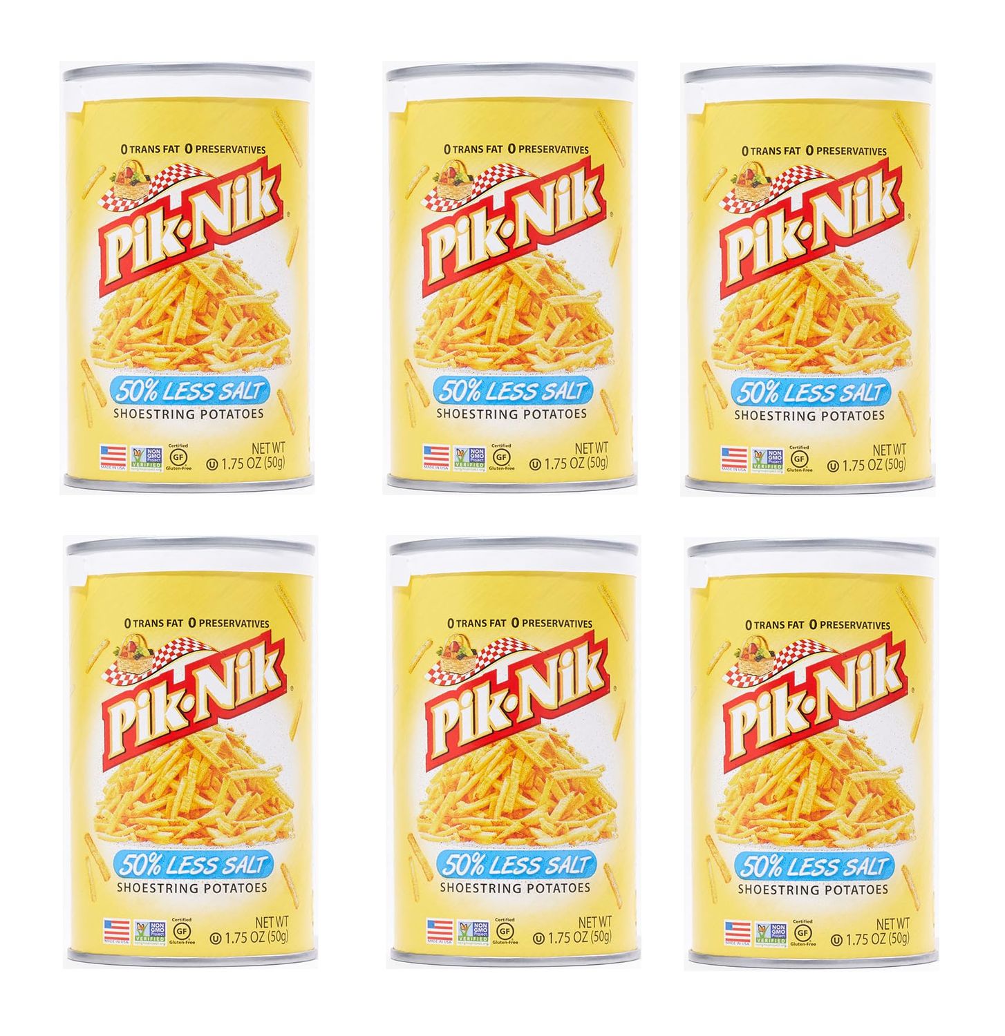 Picnic Foods Shoestring Potato Crisps - 50% Less Salt - Pack of 6 - Delicious Shoestring Potato Snacks - Great for Snacking or for Lunches - Share with Friends and Family