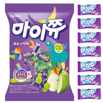 LENITH K-Food Crown Chewy Fruit Snack Gummy Variety Pack Fruit Gummy Candy 284g Grape and Apple (Pack of 1)