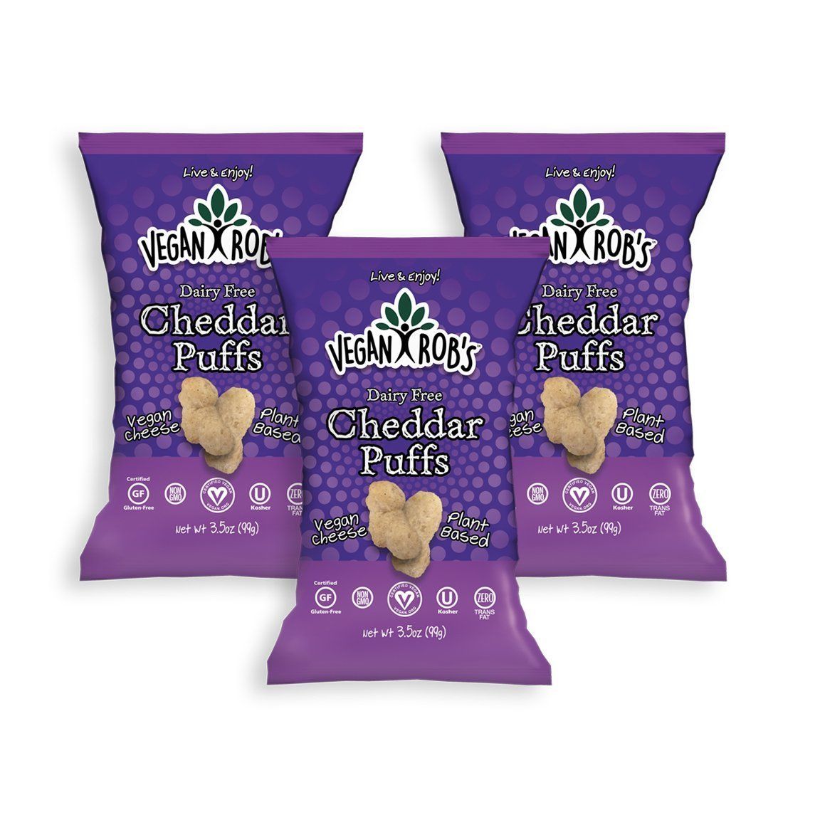 Vegan Rob&#39;s Plant Based Dairy Free Cheddar Puffs Certified Gluten Free Kosher(OU) Kosher 3.5 oz - 3 pack