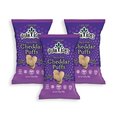 Vegan Rob&#39;s Plant Based Dairy Free Cheddar Puffs Certified Gluten Free Kosher(OU) Kosher 3.5 oz - 3 pack