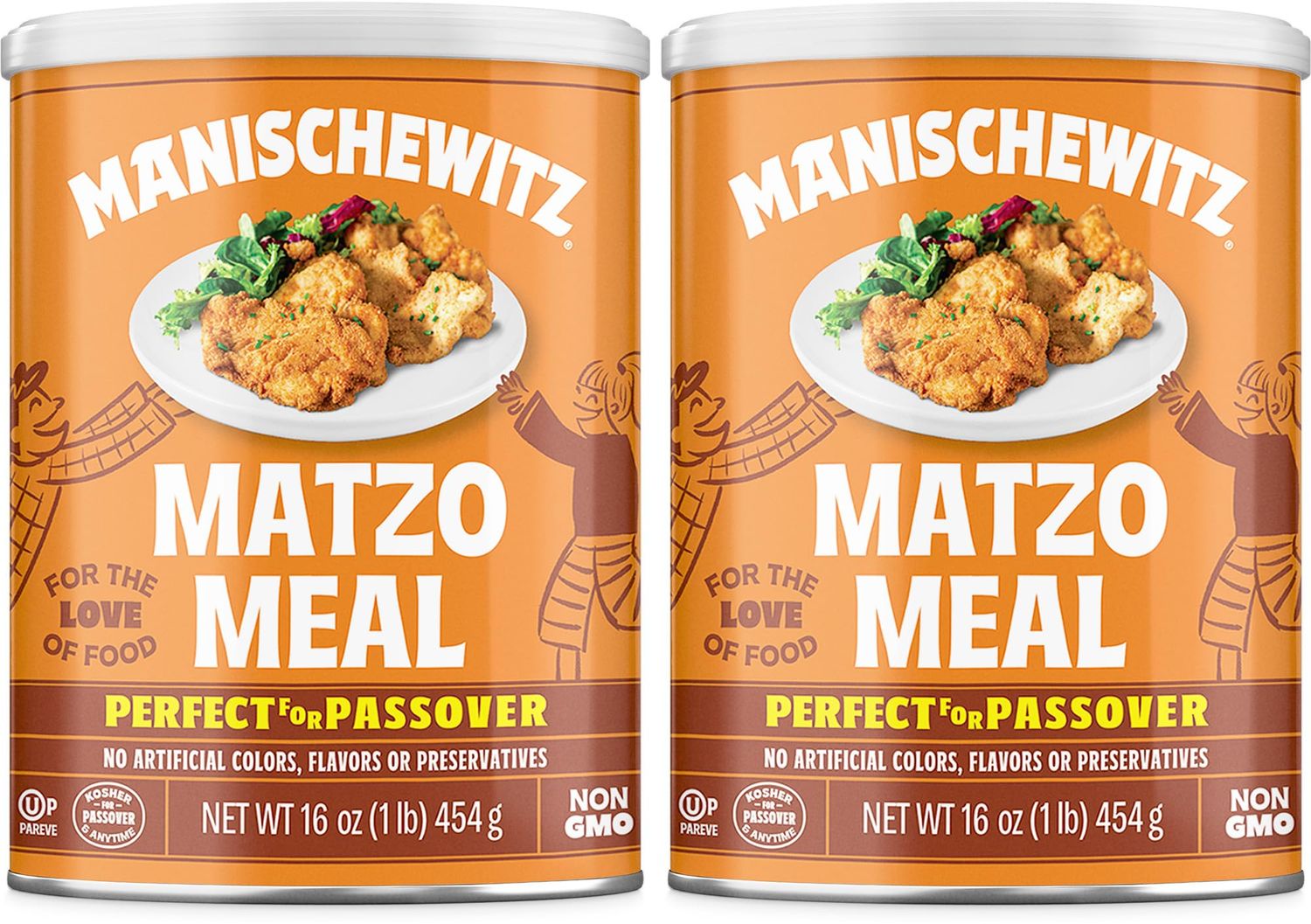 Manischewitz Matzo Meal, 16 oz Resealable Canister, (2 Pack - Total 2lbs) Kosher for Passover