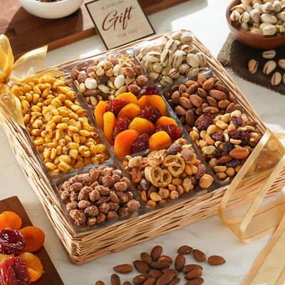 Broadway Basketeers Fruit And Nuts Gift Basket - Gourmet Healthy Gifts For Men Woman Corporate