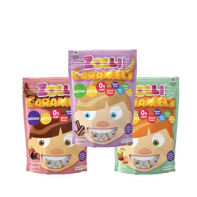 ASSORTIT X Zollipops Collab Zolli Sugar Free Keto Caramel Chewy Candy 3 Pack Variety Bundle Caramelz Mashups 5.0 Oz Bags Anti Cavity Great For Kids, Diabetic Friendly 0 Grams Net Carbs