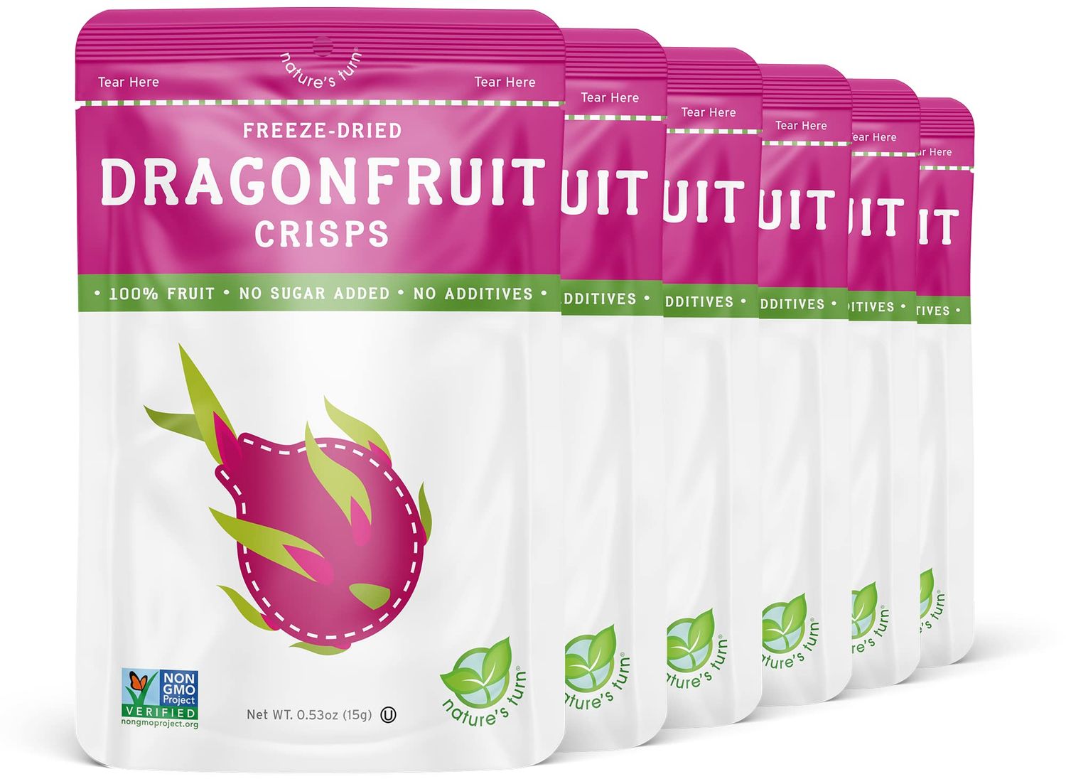 Natures Turn Freeze-Dried Fruit Snacks, Dragon Fruit Crisps, Pack of 6 (0.53 oz Each)