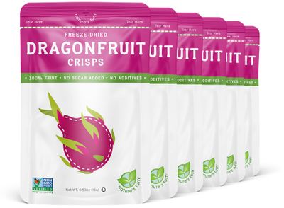Natures Turn Freeze-Dried Fruit Snacks, Dragon Fruit Crisps, Pack of 6 (0.53 oz Each)