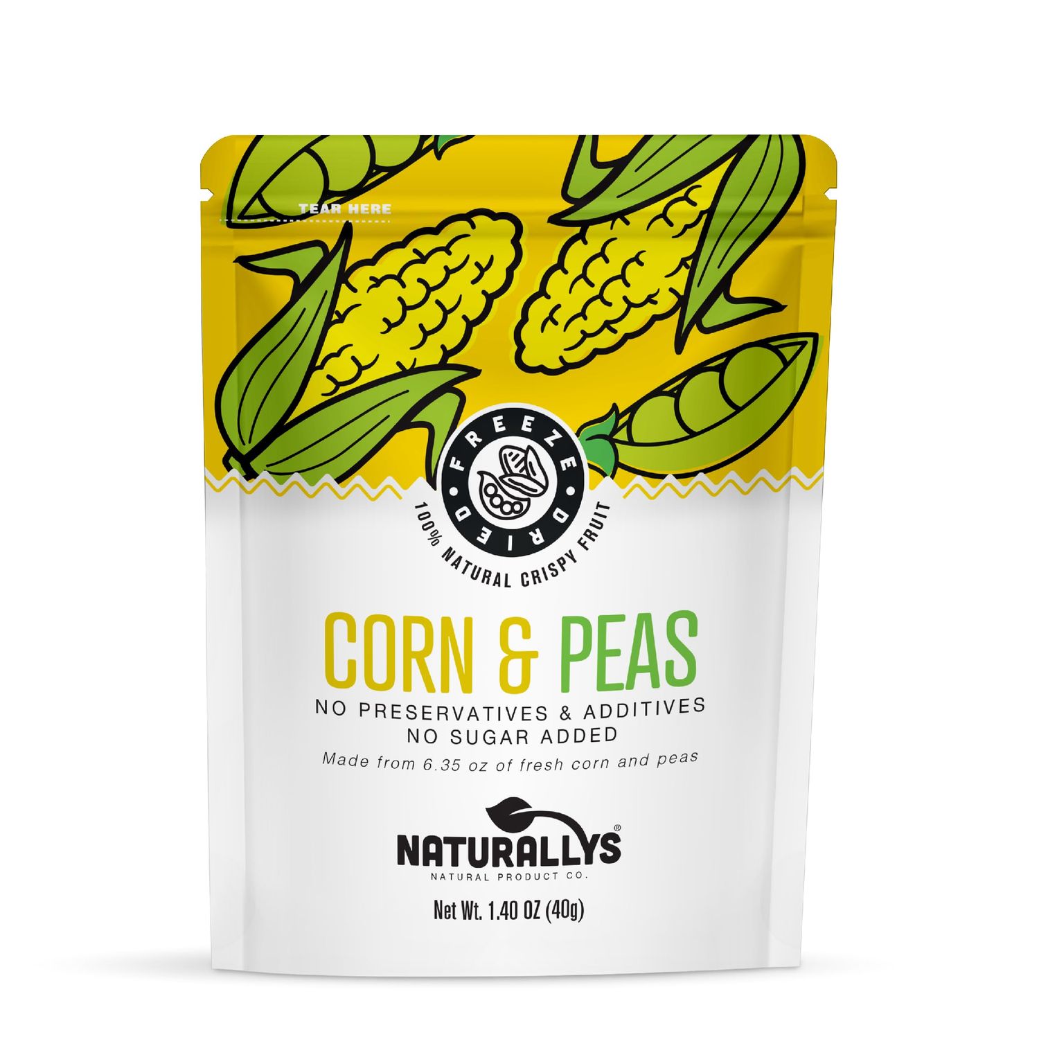 NATURALLYS Freeze-Dried Fruit, 100% All Natural Crispy Fruits, No Sugar Added, Non GDO, Kosher, Dehydrated Fruit, Bare and Variety Snacks Packs (Corn &amp; Peas)