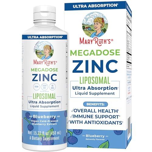 MaryRuth Organics Nutritional Supplement | Liposomal Liquid Zinc Supplement with Vitamin E | Overall Health and Skin Care | Blueberry | Vegan, Non-GMO, Gluten Free, No Sugar Added | 15.22 Fl Oz