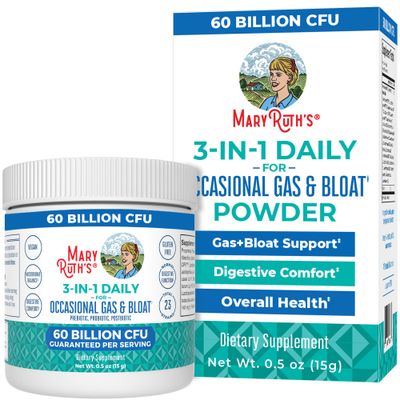 MaryRuth Organics 3-in-1 Gas &amp; Bloat Probiotics | Probiotics for Normal Digestive Function | Probiotics for Women &amp; Men | Prebiotics &amp; Postbiotics | 60 Billion CFU | Shelf Stable | 0.5 oz