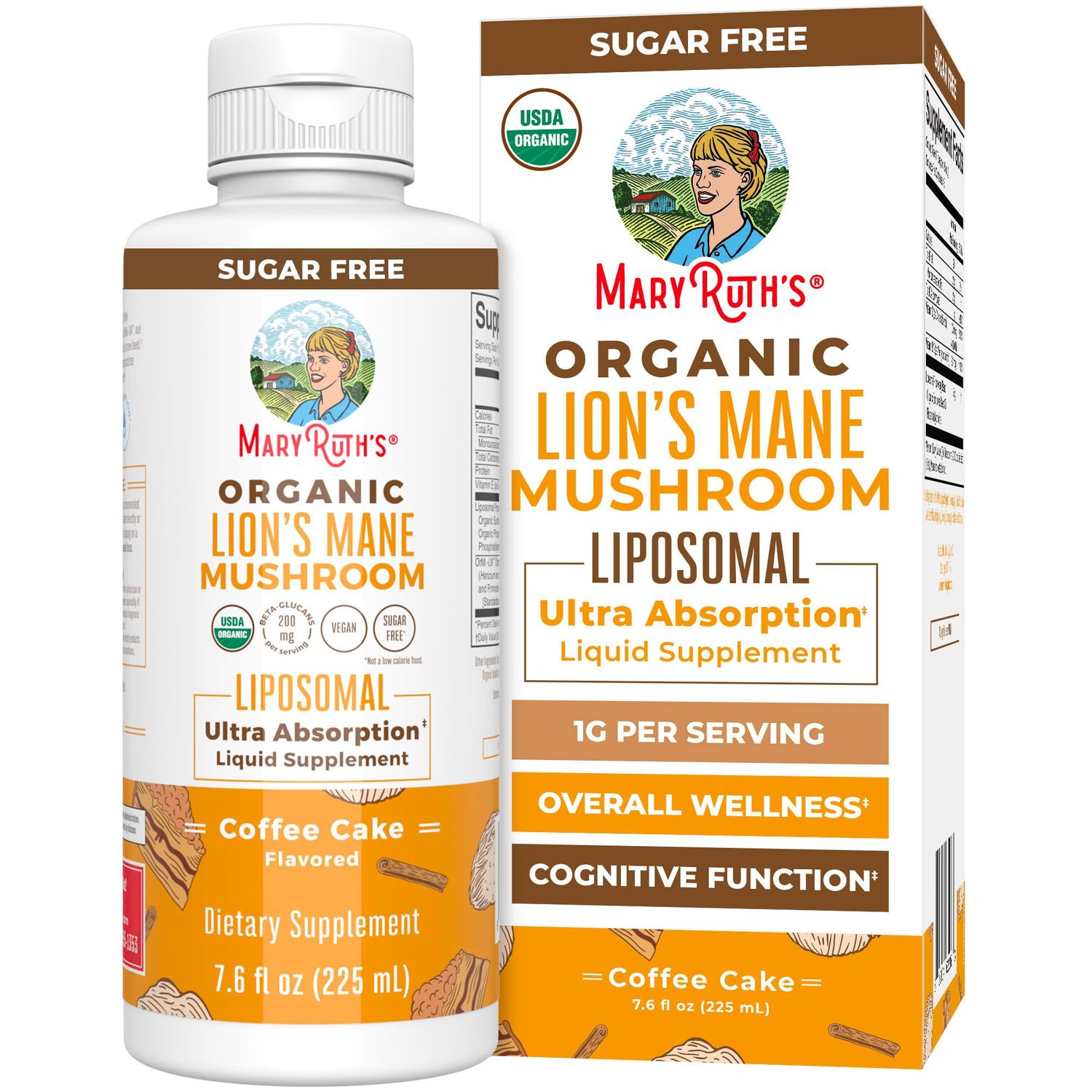 Organic Lions Mane Supplement by MaryRuth&#39;s | Ultra Absorption Liposomal | Full Spectrum Lion&#39;s Mane Mushroom | 200mg Beta-Glucans Per Serving | USDA Organic | Vegan | 7.6 oz | 15 Servings
