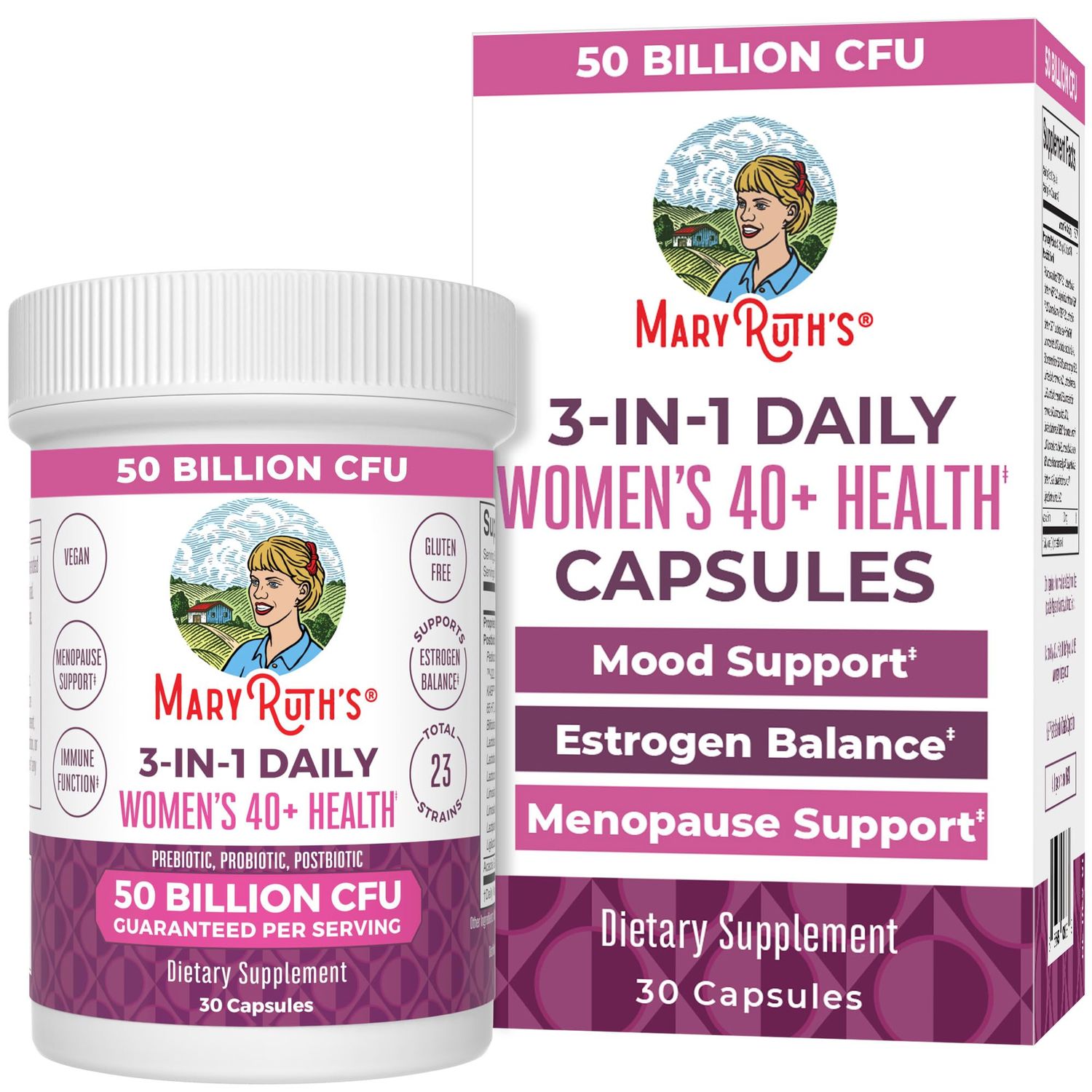 MaryRuth Organics 3-in-1 Daily Health 40+ Probiotics for Women | Clinically Tested | Estrogen Supplement for Women | 50 Billion CFU | Allergen Free | 30 ct