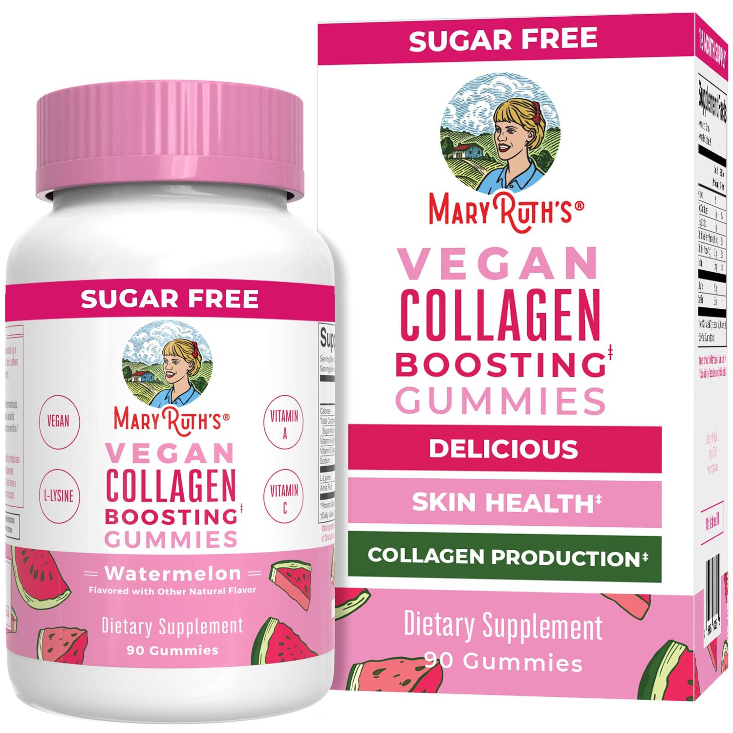 MaryRuth Organics Vegan Collagen for Women &amp; Men, Collagen Boosting Gummies, Skin Care, Lysine, Vitamin C, Vitamin A, Amla, Supplement for Hair &amp; Skin, Vegan, Non-GMO, Gluten Free, 90 Servings