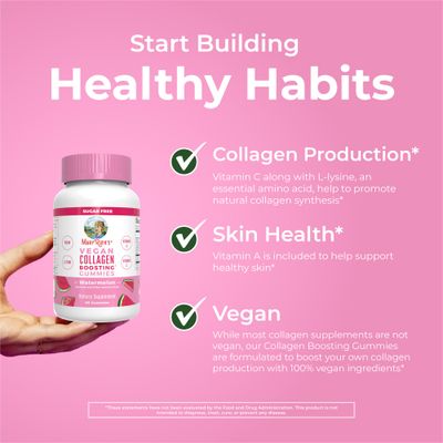 MaryRuth Organics Vegan Collagen for Women &amp; Men, Collagen Boosting Gummies, Skin Care, Lysine, Vitamin C, Vitamin A, Amla, Supplement for Hair &amp; Skin, Vegan, Non-GMO, Gluten Free, 90 Servings