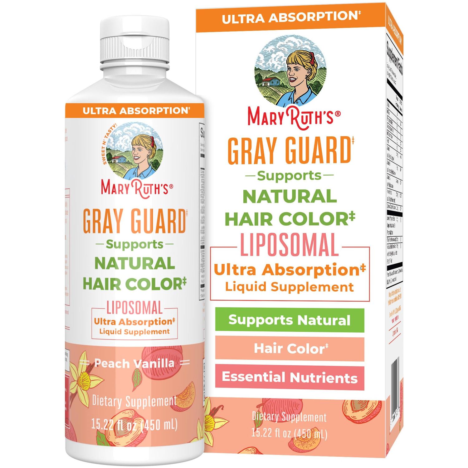 MaryRuth Organics Gray Guard Liposomal, Supports Natural Hair Color, with Copper &amp; Pantothenic Acid, Holy Basil &amp; Traditional Herbs, Vitamin E &amp; Vitamin B for Overall Health, Ages 18+, 15.22 Fl oz