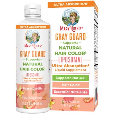 MaryRuth Organics Gray Guard Liposomal, Supports Natural Hair Color, with Copper &amp; Pantothenic Acid, Holy Basil &amp; Traditional Herbs, Vitamin E &amp; Vitamin B for Overall Health, Ages 18+, 15.22 Fl oz
