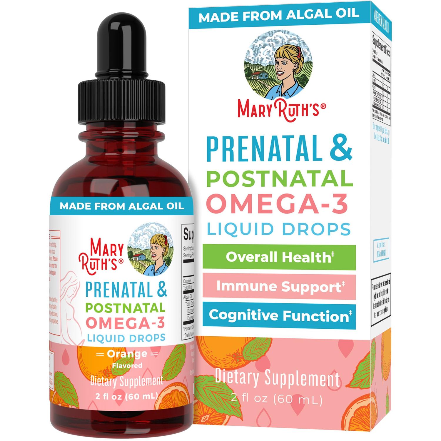MaryRuth Organics Prenatal &amp; Postnatal Omega-3 Liquid Drops 800mg DHA &amp; 8mg of EPA Per Serving | Overall Wellness for Mom &amp; Baby | 2oz