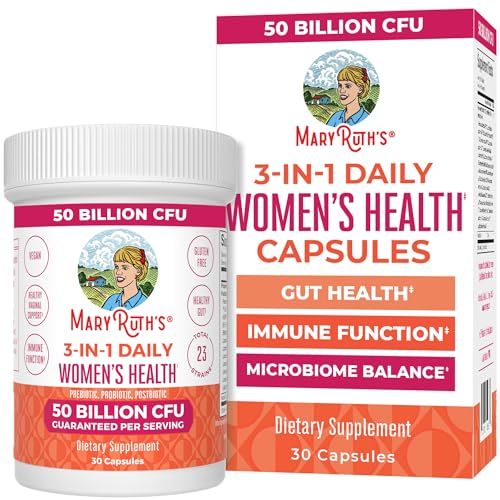 MaryRuth Organics 3-in-1 Daily Health Probiotics for Women | Clinically Tested | Hormone Support &amp; Gut Health Supplement for Women | Supplement for Women | 50 Billion CFU | Allergen Free | 30 ct