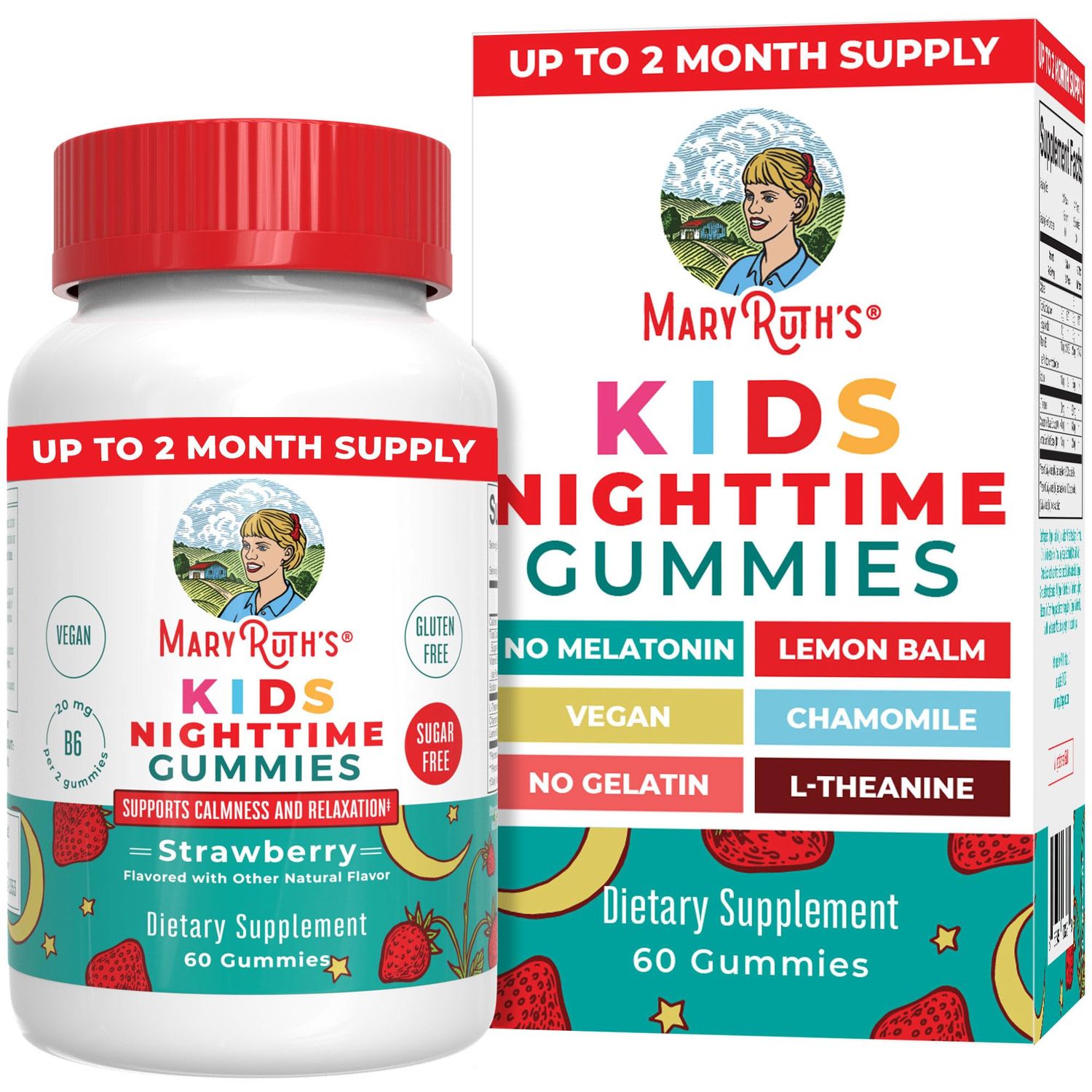 MaryRuth&#39;s Kids Nighttime Gummies | Sugar Free | NO Melatonin Gummies with L Theanine, Lemon Balm, Chamomile, Vitamin B6 | Relaxation Support for Kids 2+ | Vegan | Non-GMO | Gluten Free | 60 Count