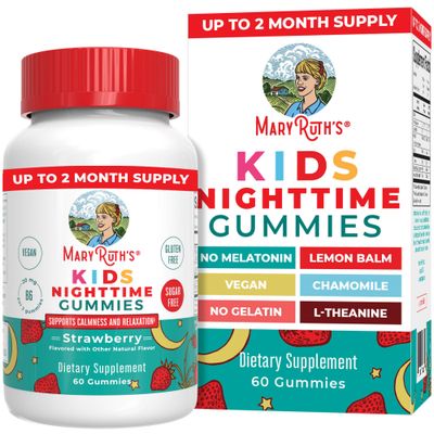 MaryRuth&#39;s Kids Nighttime Gummies | Sugar Free | NO Melatonin Gummies with L Theanine, Lemon Balm, Chamomile, Vitamin B6 | Relaxation Support for Kids 2+ | Vegan | Non-GMO | Gluten Free | 60 Count