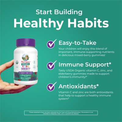 MaryRuth's Kids Immune Support Gummies | USDA Organic | Vitamin C, Zinc, and Elderberry Gummies for Kids| Immune Support for Kids Ages 4+ | Vegan | Non-GMO | Gluten Free | 60 Count