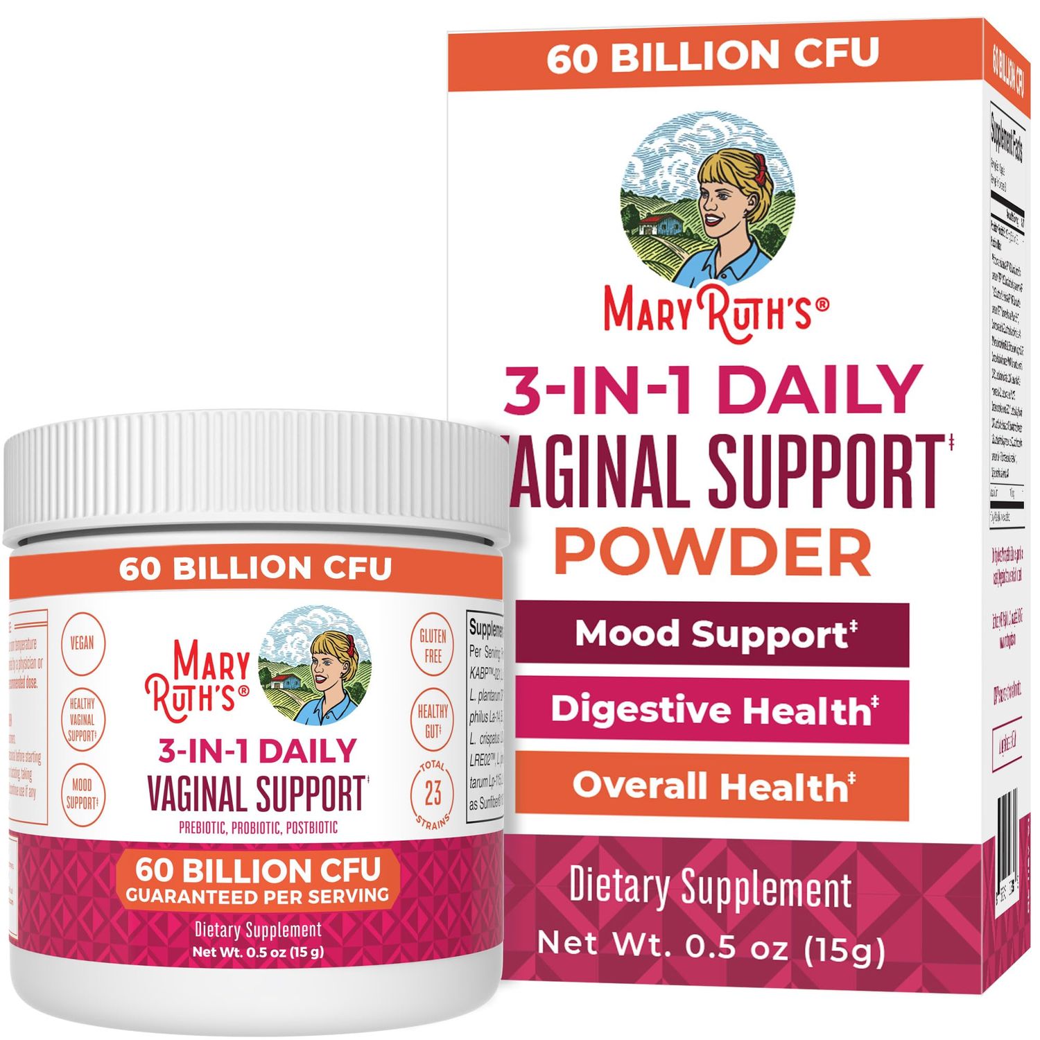 MaryRuth Organics 3-in-1 Probiotics for Women, Clinically Tested, Vaginal Probiotics for Digestive Health &amp; Hormonal Support, Womens Probiotic Powder, Gut Health, 50 Billion CFU, Allergen Free, 0.5 oz