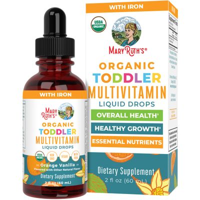 MaryRuth Organics Multivitamin &amp; Multimineral with Iron for Toddlers | USDA Organic | Sugar Free | Multivitamin Liquid Drops for Kids Ages 1-3 | Immune Support | Vegan | Non-GMO | 2 Fl Oz