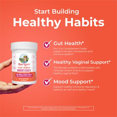 MaryRuth Organics 3-in-1 Daily Health Probiotics for Women | Clinically Tested | Hormone Support &amp; Gut Health Supplement for Women | Supplement for Women | 50 Billion CFU | Allergen Free | 30 ct