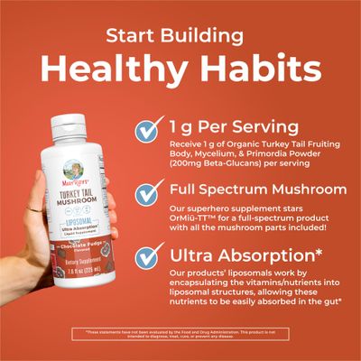 Turkey Tail Mushroom Supplement by MaryRuth's | Ultra Absorption Liposomal | Full Spectrum Mushroom | 200mg Beta-Glucans Per Serving | Vegan | 7.6 oz | 15 Servings