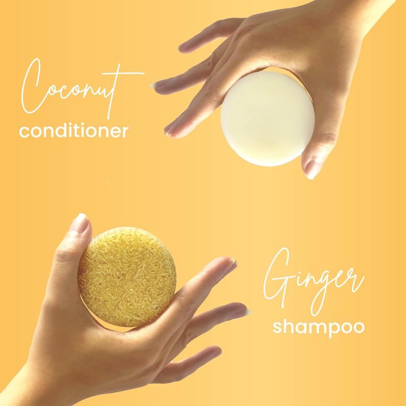 Muun Ginger Shampoo and Conditioner Bar Pack 3 - Hair Growth &amp; Regrowth, Anti Hair Loss, Strengthen &amp; Volumize, pH Balanced - Sulfate &amp; Silicone Free For All Hair Type - Solid Soap for Travel