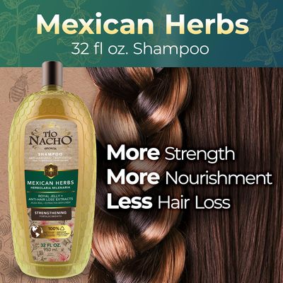 Tio Nacho Mexican Herbs Shampoo, Strengthening, Anti Hair Loss & Anti Breakage with Royal Jelly, Ginseng & Jojoba, Paraben & Cruelty Free, 32 Fl Oz