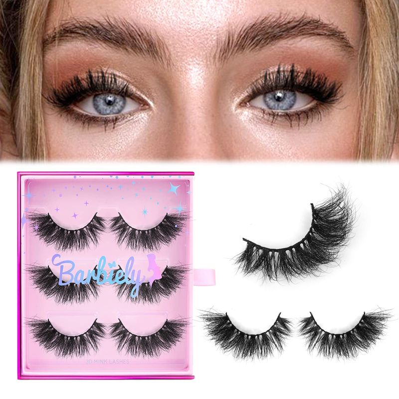 Barbiely 20MM Mink Eyelashes, 3 Pairs 3D Mink Lashes, False Eyelashes Natural Look, Super Fluffy Full Strip Lashes Caat-Eye Mink Lashes, 100% Handmade &amp; Cruelty-Free Fluffy Volume Wispy Lashes(VIP)