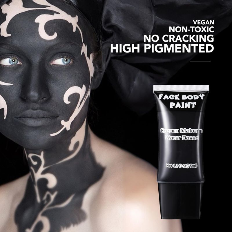 Wismee Black Face Paint, Water Based Full Body Paint Halloween Makeup,Cream Face Paint &amp; Body Paint For Adults Skull Joker Vampire Skeleton SFX Cosplay Costumes 1.2 fl oz (35ml)