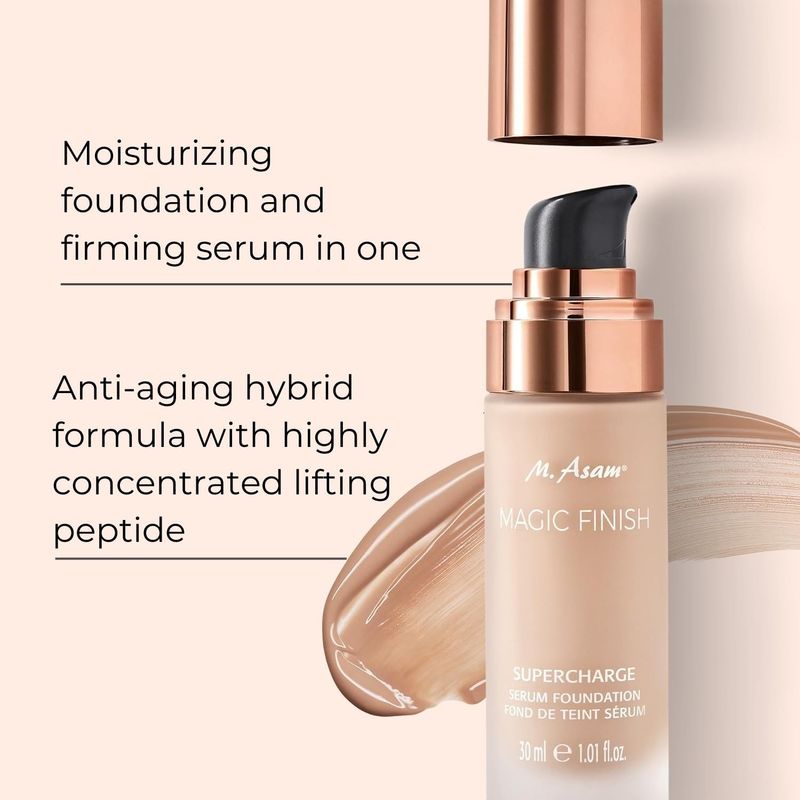 M. Asam MAGIC FINISH Supercharge Serum Foundation Warm Sand (1.01 Fl Oz) - Moisturizing Make Up &amp; Firming Face Serum In One, Anti-aging CC Cream With Optimal Coverage &amp; Hyaluronic Acid
