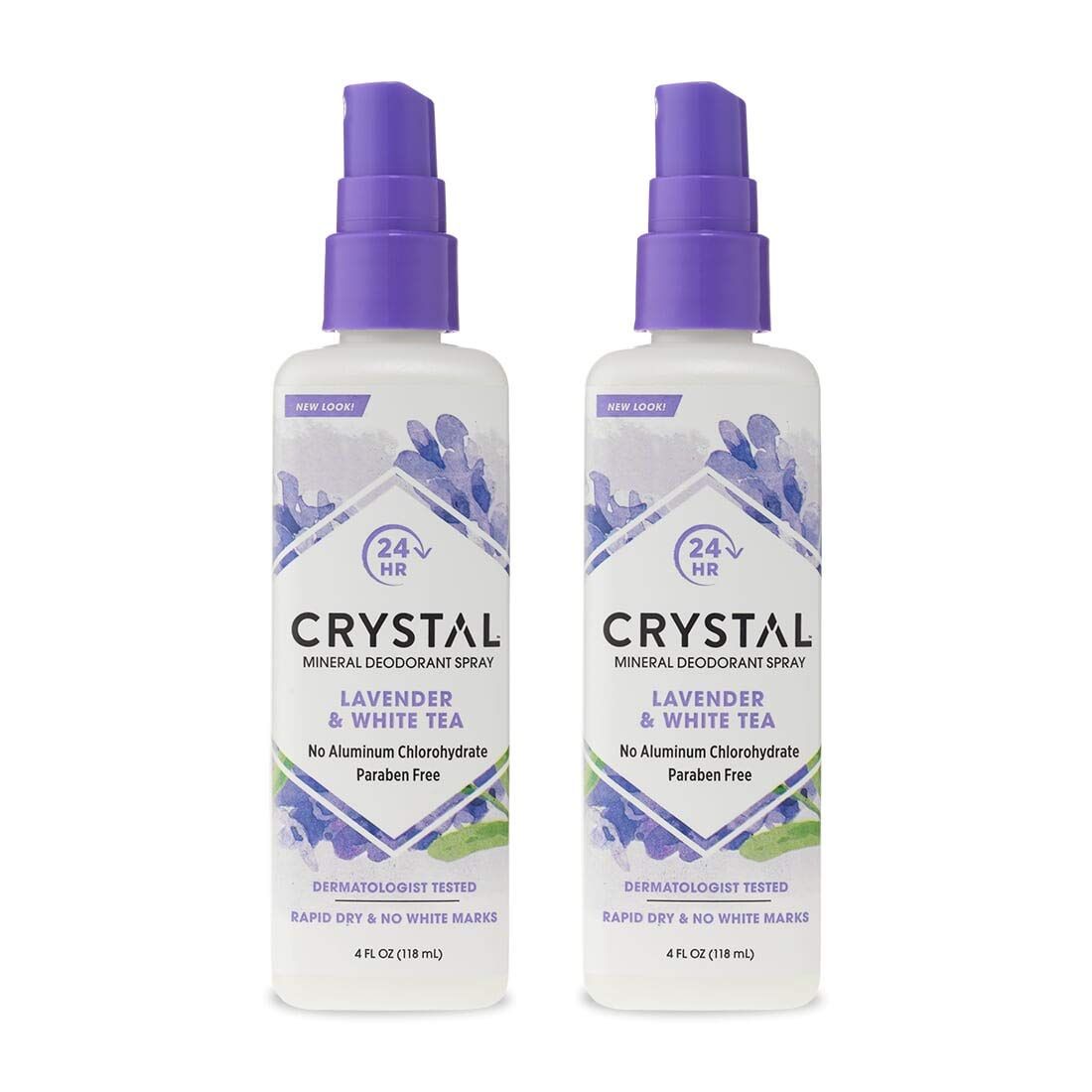 CRYSTAL Mineral Deodorant Spray- Body Deodorant With 24-Hour Odor Protection, Lavender &amp; White Tea Spray, Non-Staining, Aluminum Chloride &amp; Paraben Free, 4 FL OZ - Pack of 2