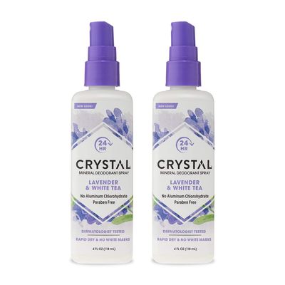 CRYSTAL Mineral Deodorant Spray- Body Deodorant With 24-Hour Odor Protection, Lavender &amp; White Tea Spray, Non-Staining, Aluminum Chloride &amp; Paraben Free, 4 FL OZ - Pack of 2
