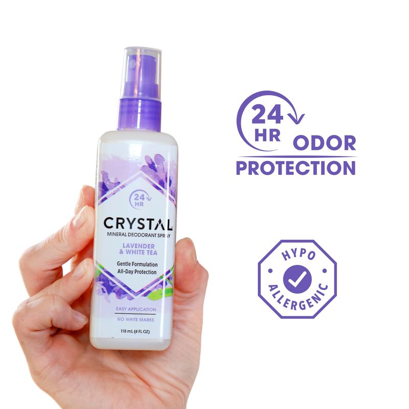 CRYSTAL Mineral Deodorant Spray- Body Deodorant With 24-Hour Odor Protection, Lavender &amp; White Tea Spray, Non-Staining, Aluminum Chloride &amp; Paraben Free, 4 FL OZ - Pack of 2