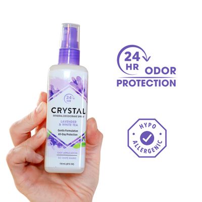 CRYSTAL Mineral Deodorant Spray- Body Deodorant With 24-Hour Odor Protection, Lavender &amp; White Tea Spray, Non-Staining, Aluminum Chloride &amp; Paraben Free, 4 FL OZ - Pack of 2