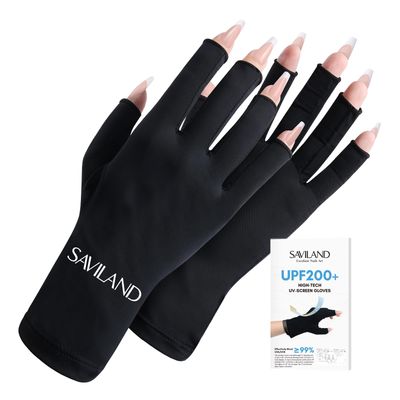 SAVILAND UV Gloves for Nails Professional UPF200 UV Gloves for Gel Manicures Anti UVA &amp; UVB 999 Gloves for Gel Nail Lamp Fingerless UV Light Gloves for Gel Nails Prevent Hands from UV Harm (Black)