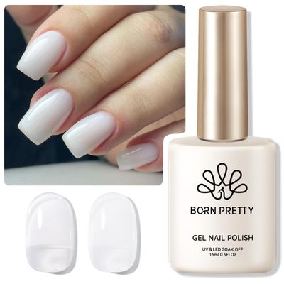 Born Pretty Milky White Gel Nail Polish Jelly White Sheer Translucent Neutral Gel Polish Hema-Free Soak Off Nail Art Gel 0.5Oz 15ml, 0.54 Fl Oz