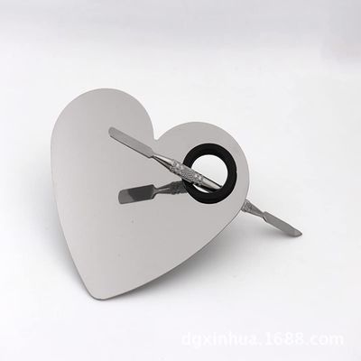 Miamay Heart Shaped Makeup Palette Stainless Steel Nail-art Cosmetic Artist Mixing Palette with a Spatula Tool